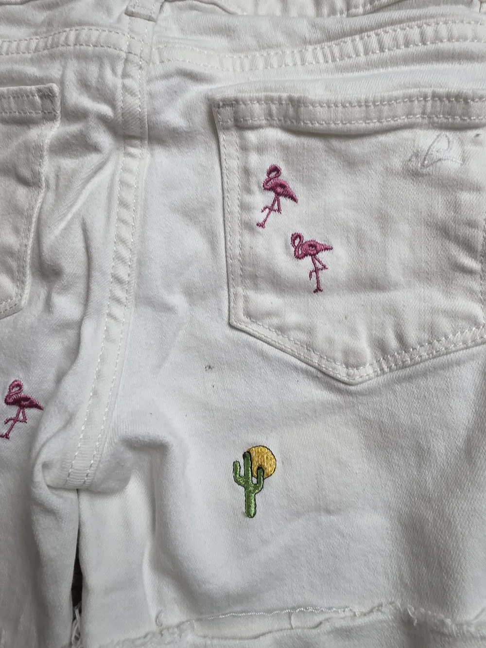 DL1961 White Denim Shorts with Multicolor Tropical Embroidery
